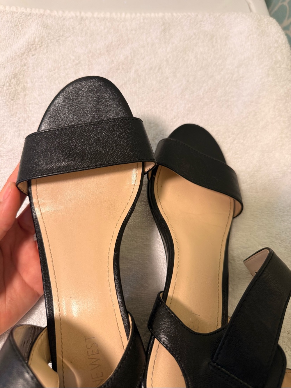 Nine West Black Slide Sandals with Beige Insole